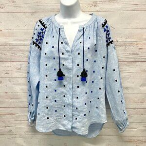 March Eleven linen embroidered blouse